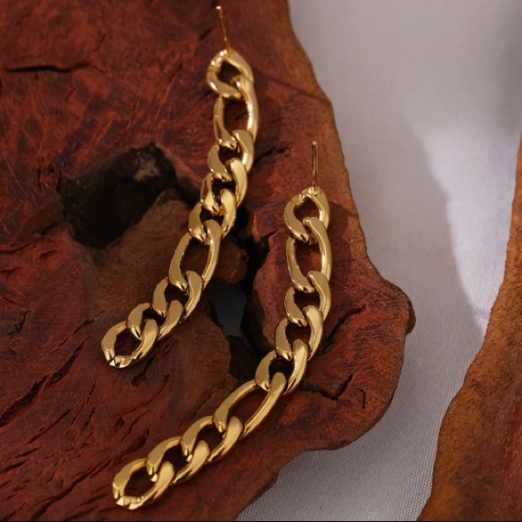 💛18K gold plated chain long dangle earrings - Picture 4 of 5